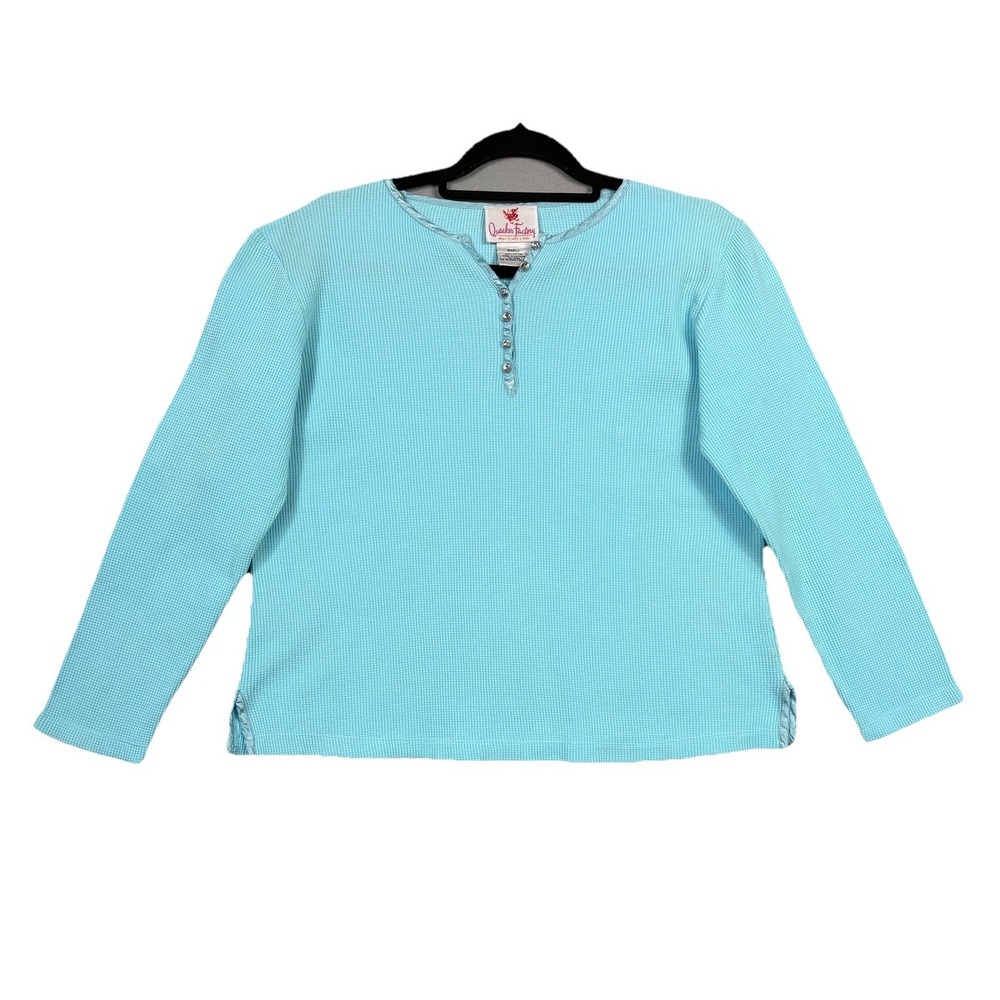 Vintage Quacker Factory Top Women S Waffle Knit Henley Bella Y2K Rhinestones